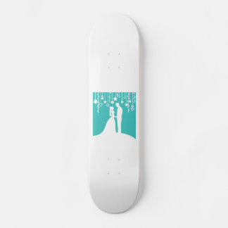 Aqua & White Bride en Groom Wedding Silhouettes Skateboard