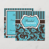 Aqua, White, Brown Damask Vrijgezellenfeest Invite Kaart (Voorkant / Achterkant)