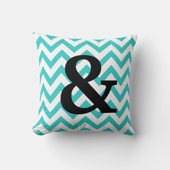 Aqua & White Chevron Ampersand Pillow Kussen (Voorkant)