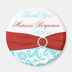 Aqua, White en Red Wedding Favor Magnet Magneet