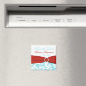 Aqua, White et Red Damask Save the Date Magnet (In Situ (Lave-vaisselle))