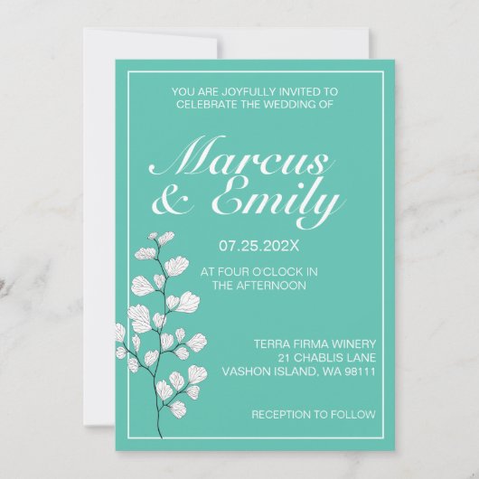 Aqua & White Floral Faire-part de mariage moderne (Devant)