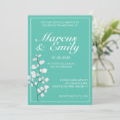 Aqua & White Floral Faire-part de mariage moderne (Debout devant)