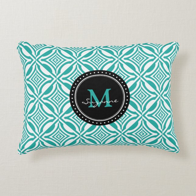 Aqua White Geometric Reversed Pattern Decoratief Kussen (Voorkant)