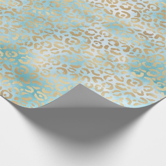  Aqua White Gold Leopard Print Cadeaupapier (Hoek)