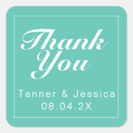 Aqua & White Modern minimalist Hartelijk dank Vierkante Sticker