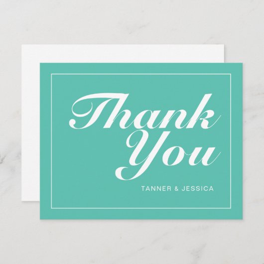 Aqua & White Modern minimalist Wedding Bedankkaart (Voorkant / Achterkant)