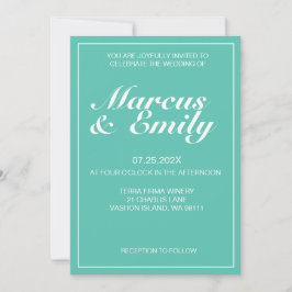 Aqua & White Modern minimalist Wedding Invitation Kaart