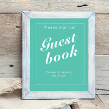 Aqua & White Modern Minimalist Wedding Sign
