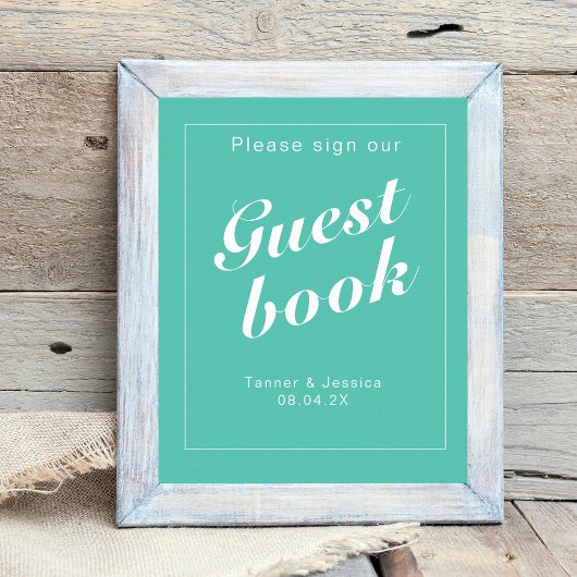 Aqua & White Modern Minimalist Wedding Sign Poster