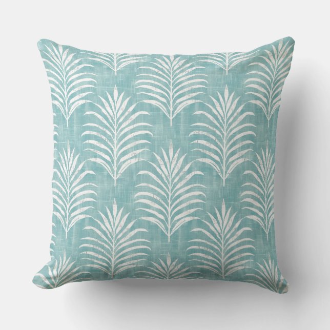 Aqua & White Palm Leaf Sierkussen (Voorkant)