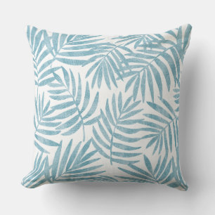 Aqua & White Palm Leaf Sierkussen