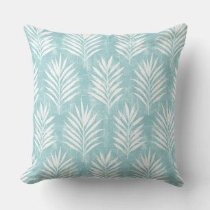 Aqua & White Palm Leaf Sierkussen