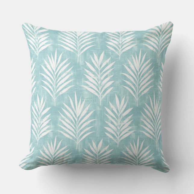 Aqua & White Palm Leaf Sierkussen (Voorkant)