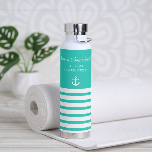 Aqua White Personalized Destination Wedding Favor Waterfles (Yoga)