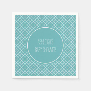 Aqua White Quatrefoil Baby shower Servet