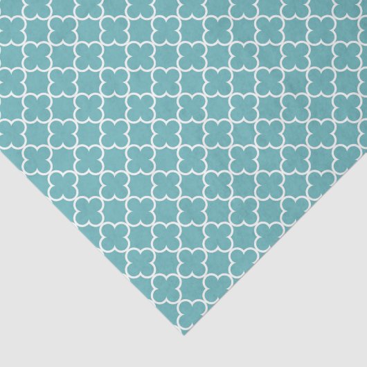 Aqua White Quatrefoil Tissuepapier (Detail)