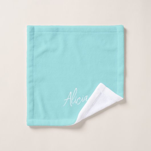 Aqua white signature script name gepersonaliseerd bad handdoek (Wasdoekje)