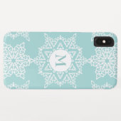 Aqua White Sneeuwvlokken Kerstvakantie Monogram Case-Mate iPhone Case (Achterkant (horizontaal))