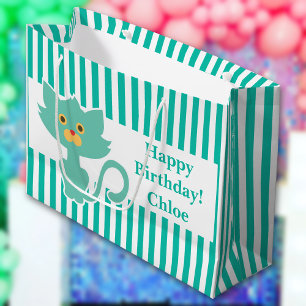 Aqua-White Stripe・Cat・Custom Groot Cadeauzakje