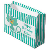 Aqua-White Stripe・Cat・Custom Groot Cadeauzakje (Voorkant Gekanteld)