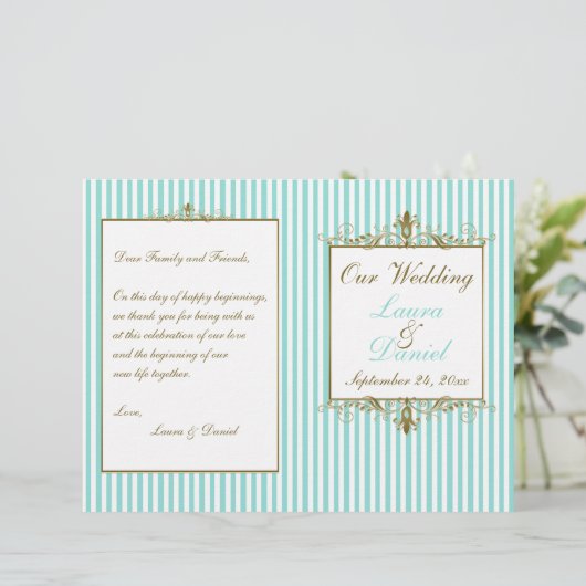 Aqua, White Stripes Gold Scrolls Programme de mari (Debout devant)