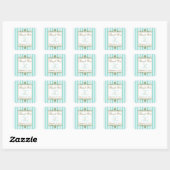 Aqua, White Stripes Gold Scrolls Wedding Favor Vierkante Sticker (Vel)
