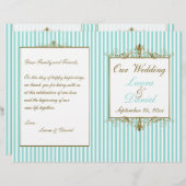 Aqua, White Stripes Gold Scrolls Wedding Program (Voorkant / Achterkant)
