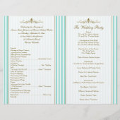Aqua, White Stripes Gold Scrolls Wedding Program (Achterkant)