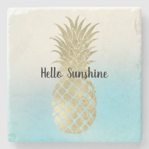 Aqua White Tie Dye Gold Ananas Stenen Onderzetter