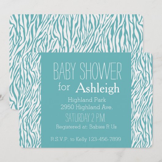Aqua White Zebra Print baby shower Kaart (Voorkant / Achterkant)