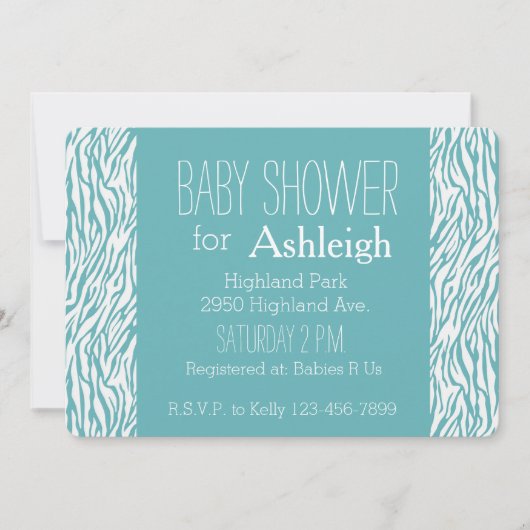 Aqua White Zebra Print baby shower Kaart (Voorkant)