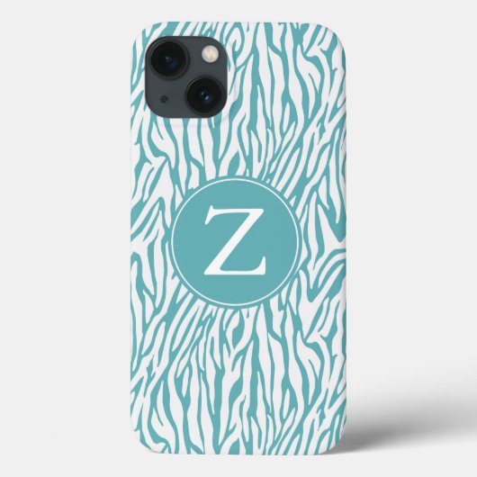 Aqua White Zebra Print Monogram Case-Mate iPhone Case (Achterkant)