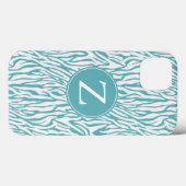 Aqua White Zebra Print Monogram Case-Mate iPhone Case (Achterkant (horizontaal))
