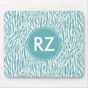 Aqua White Zebra Print monogram Muismat