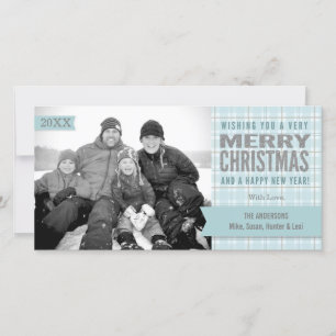 Aqua Winter Geruite Kerstkaart Merry Christmas