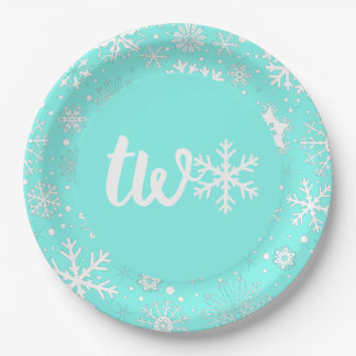 Aqua Winter Tweede Verjaardag Snowflake Borden Papieren Bordje