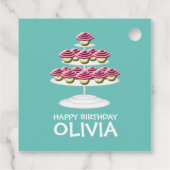 Aqua Wit En Roze Cupcake Toren Gelukkige Verjaarda Bedankjes Labels (Achterkant)