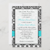 Aqua, wit en zwart Damask II bruiloft uitnodiging (Achterkant)