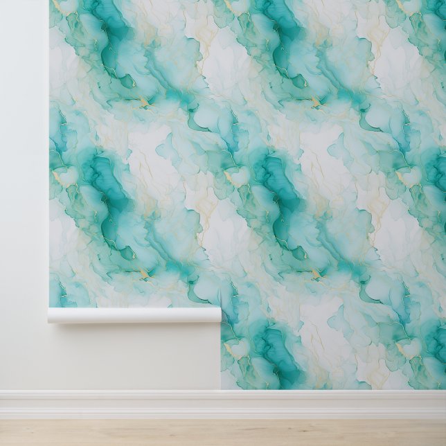Aqua wit goud marmer behang (Applicatie)