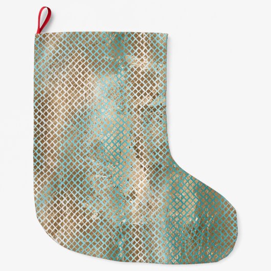 Aqua Wit Goud Snake Print Grote Kerstsok (Voorkant)