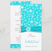 Aqua, Wit, Grijs Sneeuwvlokken Menu Kaart (Voorkant / Achterkant)