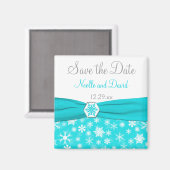 Aqua, witte, grijze sneeuwvlokken sparen de datumm magneet (Voorkant / Achterkant)