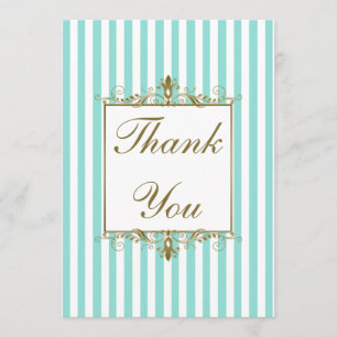 Aqua, witte strepen gouden rollen FOTO Dank u Bedankkaart