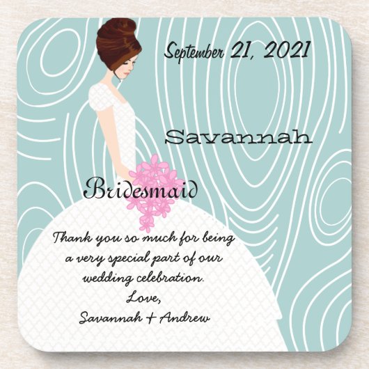 Aqua Wood Grain Pattern Bridesmaid Onderzetters (Voorkant)