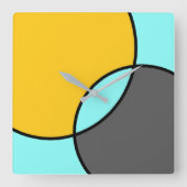 Aqua Yellow Grey Black Circles Vierkante Klok (Voorkant)