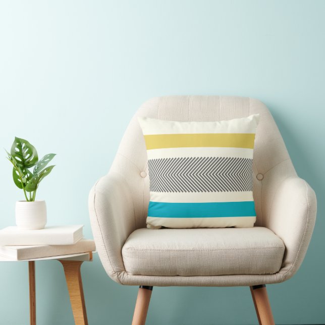 Aqua Yellow Grey Off White Arrow Herringbone Kussen (Stoel)