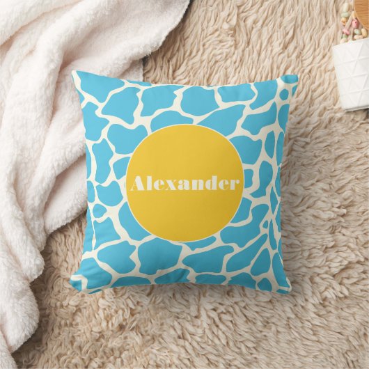 Aqua Yellow Monogram Giraffe Pattern Pillow Kussen (Deken)