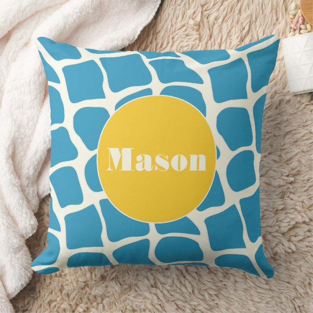 Aqua Yellow Monogram Giraffe Pattern Pillow Kussen (Deken)