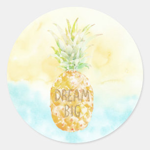Aqua Yellow Pineapple Gold Dream Ronde Sticker